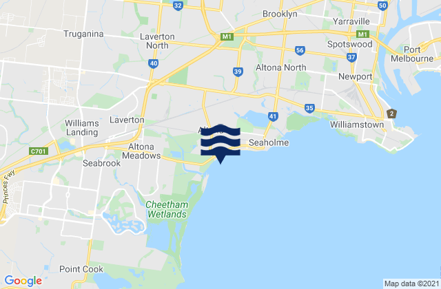 Mapa da tábua de marés em Derrimut, Australia