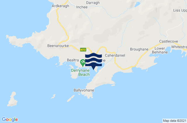 Mapa da tábua de marés em Derrynane Beach, Ireland