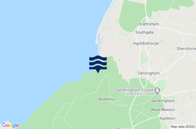 Mapa da tábua de marés em Dersingham, United Kingdom
