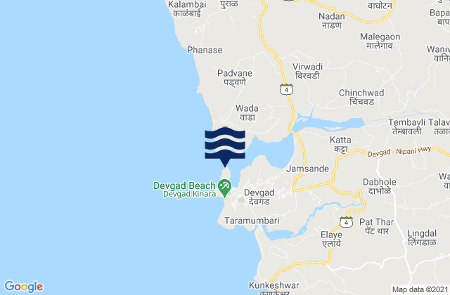 Mapa da tábua de marés em Devgad Lighthouse, India