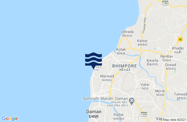 Mapa da tábua de marés em Devka Beach, India