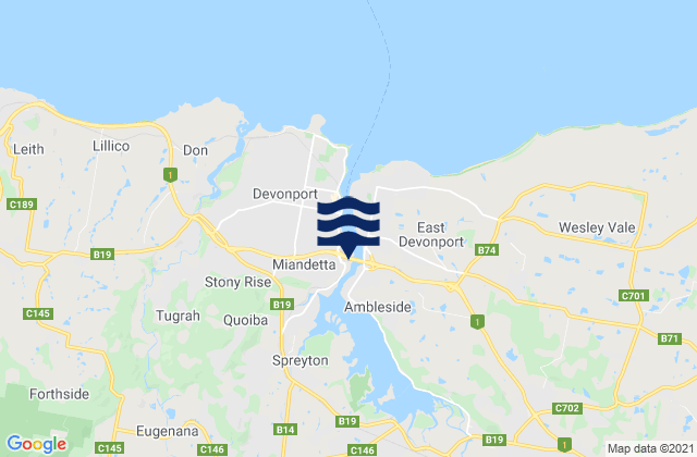 Mapa da tábua de marés em Devonport, Australia