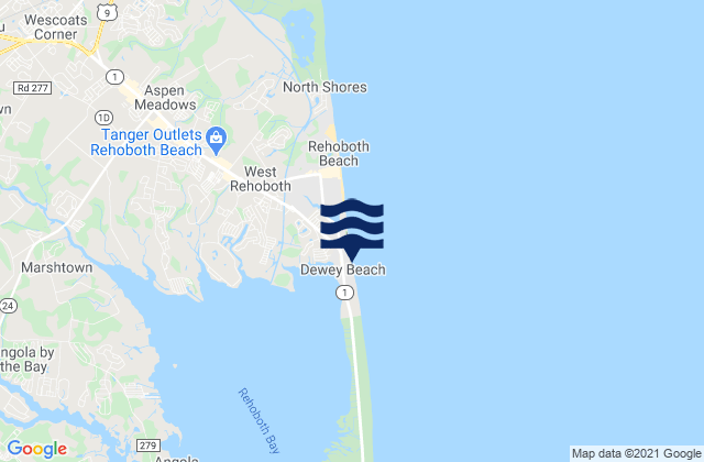 Mapa da tábua de marés em Dewey Beach, United States