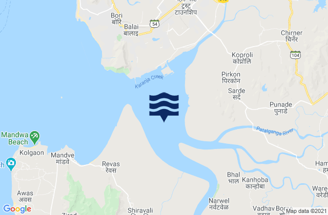 Mapa da tábua de marés em Dharamtar Creek, India