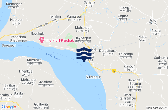 Mapa da tábua de marés em Diamond Harbor Hooghly River, India