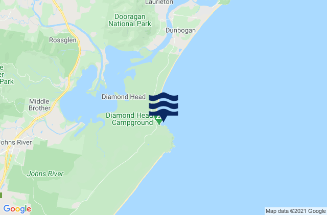 Mapa da tábua de marés em Diamond Head, Australia