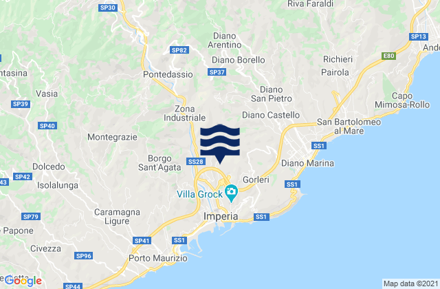 Mapa da tábua de marés em Diano Arentino, Italy