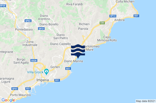 Mapa da tábua de marés em Diano Marina, Italy