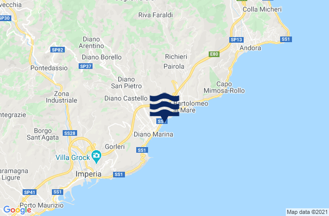Mapa da tábua de marés em Diano San Pietro, Italy