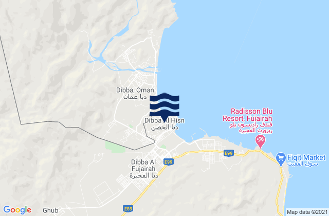 Mapa da tábua de marés em Diba, Iran