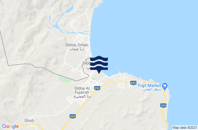 Mapa da tábua de marés em Dibba Al-Fujairah, United Arab Emirates