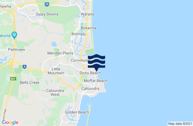 Mapa da tábua de marés em Dickey Beach, Australia