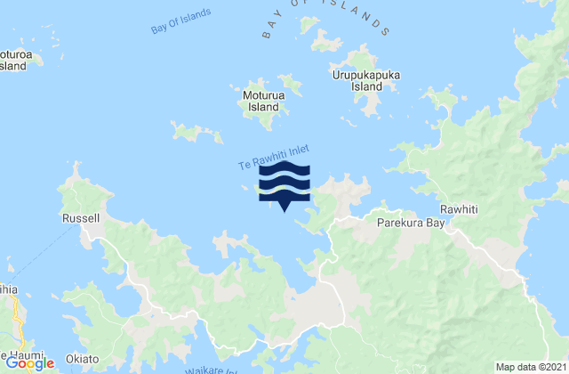 Mapa da tábua de marés em Dicks Bay, New Zealand