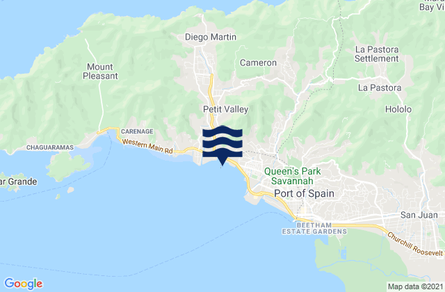Mapa da tábua de marés em Diego Martin, Trinidad and Tobago