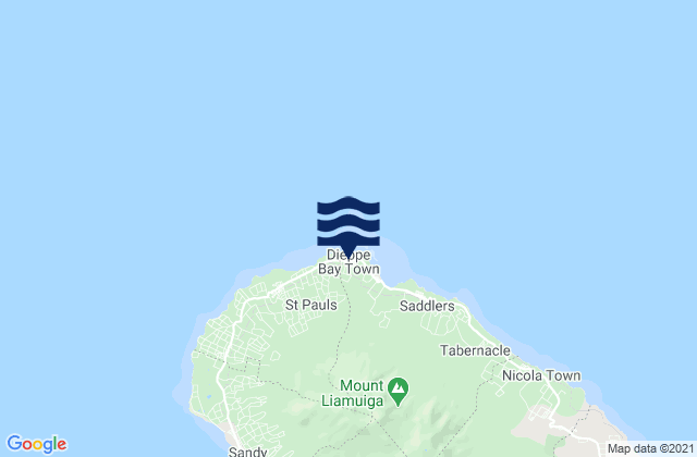 Mapa da tábua de marés em Dieppe Bay Town, Saint Kitts and Nevis