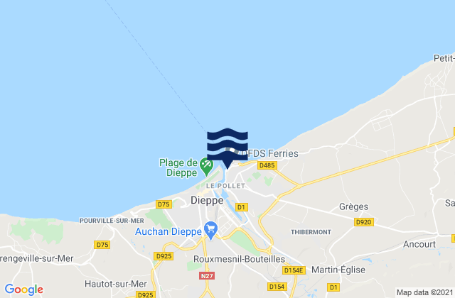Mapa da tábua de marés em Dieppe Port, France