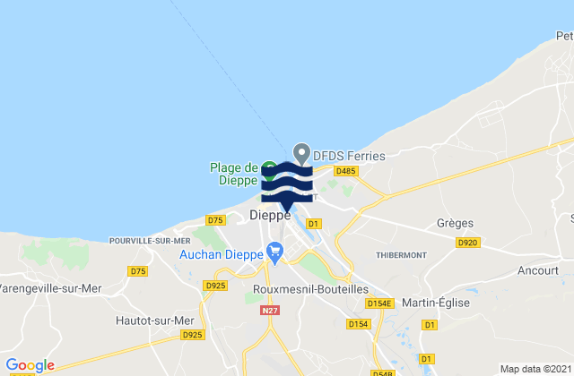 Mapa da tábua de marés em Dieppe, France
