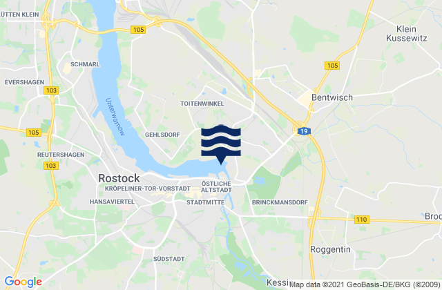 Mapa da tábua de marés em Dierkow-West, Germany