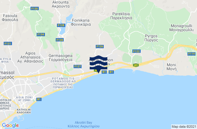 Mapa da tábua de marés em Dieróna, Cyprus