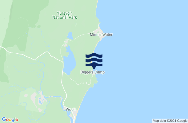 Mapa da tábua de marés em Diggers Camp Beach, Australia