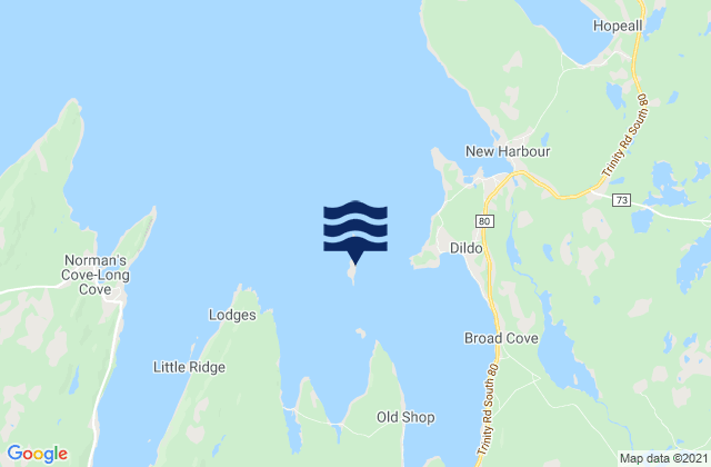 Mapa da tábua de marés em Dildo Island, Canada