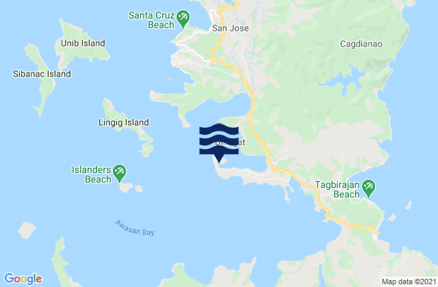 Mapa da tábua de marés em Dinagat, Philippines