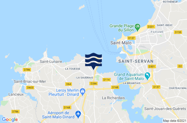 Mapa da tábua de marés em Dinard, France