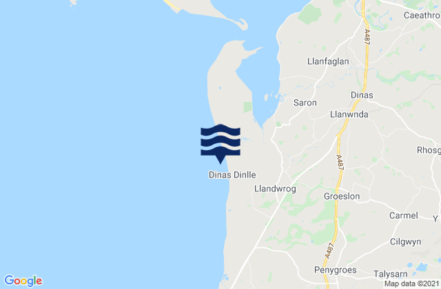Mapa da tábua de marés em Dinas Dinlle Beach, United Kingdom