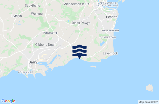 Mapa da tábua de marés em Dinas Powys, United Kingdom