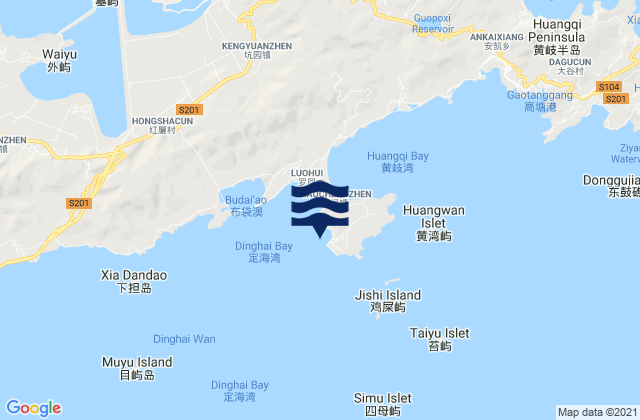 Mapa da tábua de marés em Dinghaicun, China