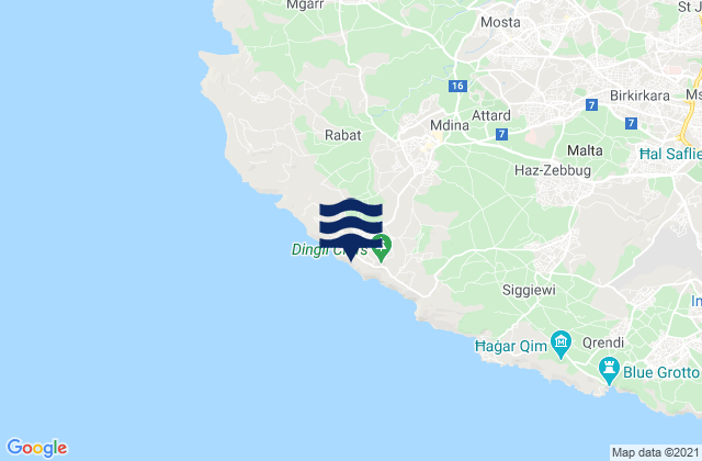 Mapa da tábua de marés em Dingli, Malta