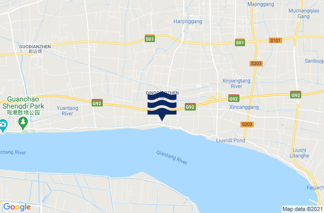 Mapa da tábua de marés em Dingqiao, China