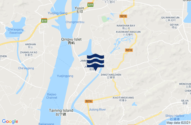 Mapa da tábua de marés em Dingtang, China