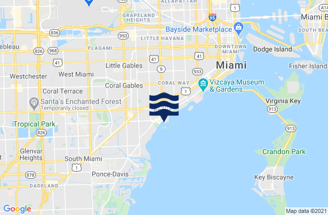 Mapa da tábua de marés em Dinner Key Marina Biscayne Bay, United States