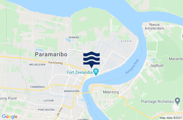 Mapa da tábua de marés em Distrikt Paramaribo, Suriname