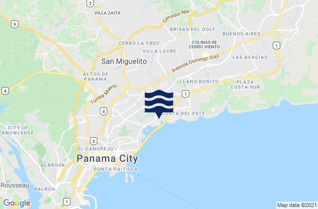 Mapa da tábua de marés em Distrito San Miguelito, Panama