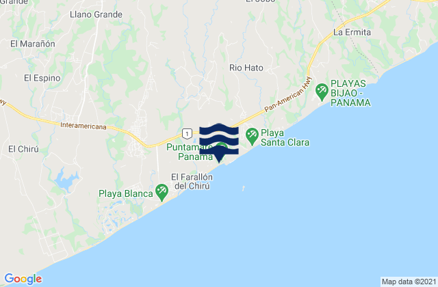 Mapa da tábua de marés em Distrito de Antón, Panama