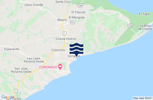 Mapa da tábua de marés em Distrito de Chame, Panama