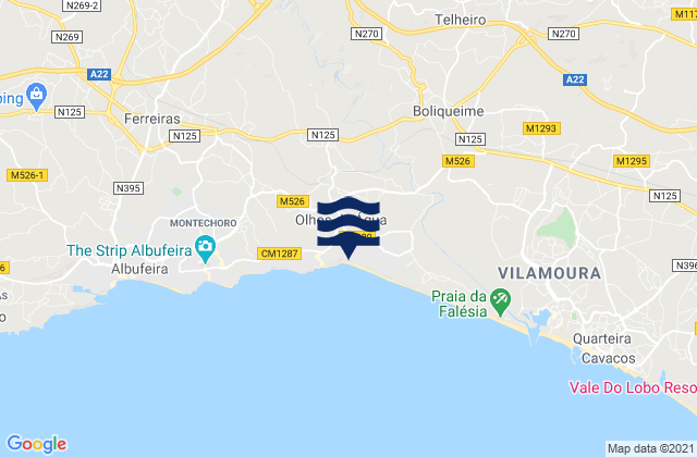 Mapa da tábua de marés em Distrito de Faro, Portugal