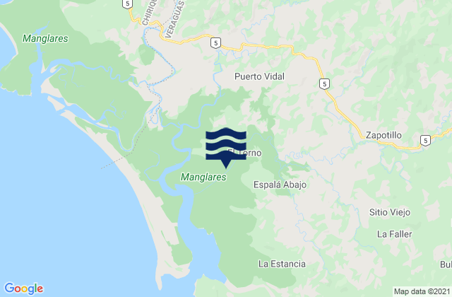 Mapa da tábua de marés em Distrito de Las Palmas, Panama