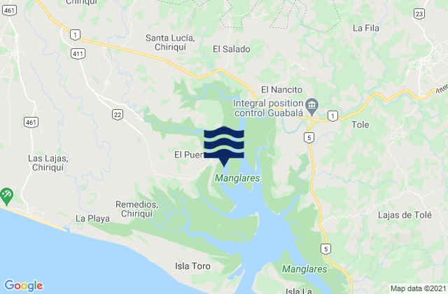 Mapa da tábua de marés em Distrito de Remedios, Panama