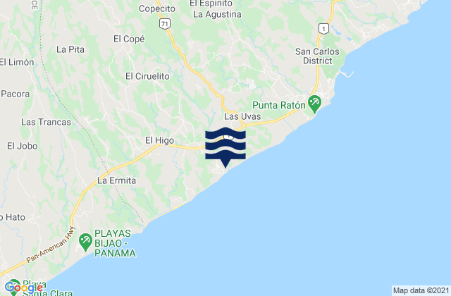 Mapa da tábua de marés em Distrito de San Carlos, Panama