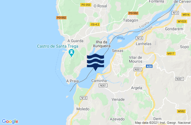 Mapa da tábua de marés em Distrito de Viana do Castelo, Portugal