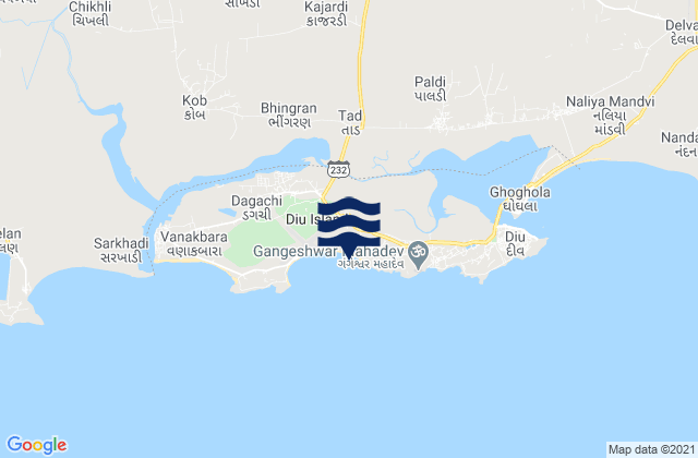 Mapa da tábua de marés em Diu, India