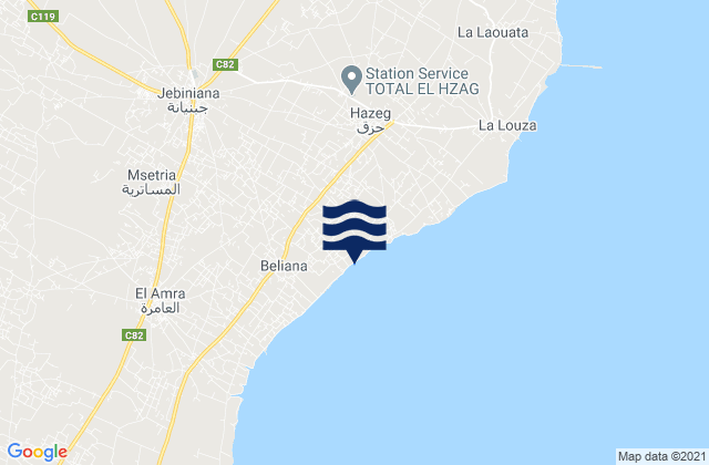 Mapa da tábua de marés em Djebeniana, Tunisia