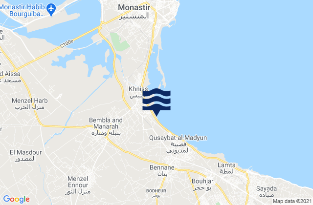 Mapa da tábua de marés em Djemmal, Tunisia