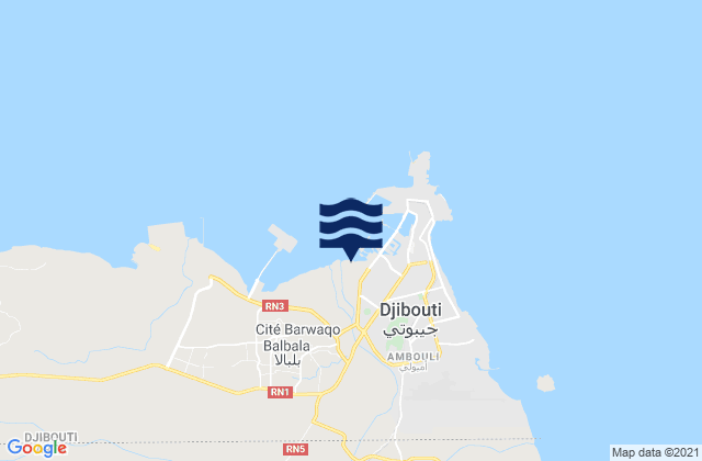 Mapa da tábua de marés em Djibouti Gulf of Aden, Somalia