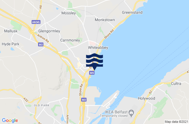 Mapa da tábua de marés em Doagh, United Kingdom