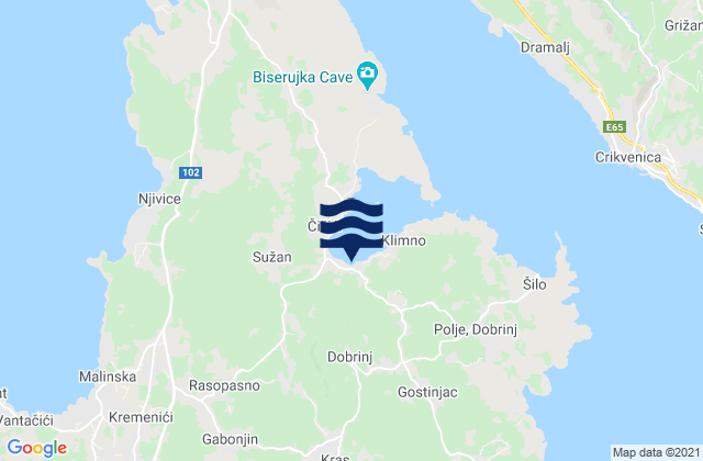 Mapa da tábua de marés em Dobrinj, Croatia