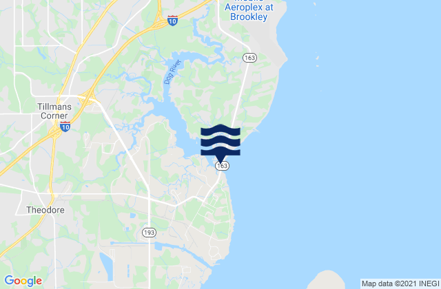 Mapa da tábua de marés em Dog River Bridge, United States